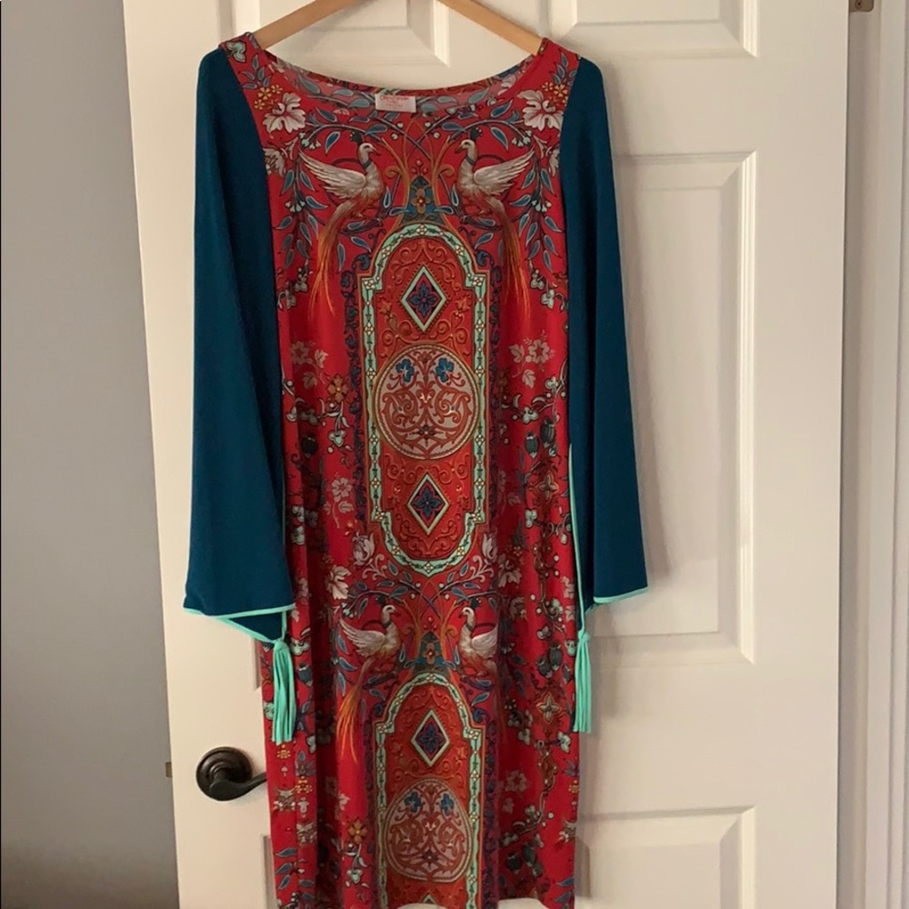 Gorgeous Red Multi printed dress/Bell Sleeves